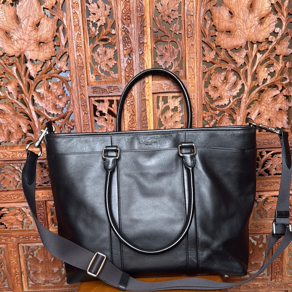 Coach F54758 Large Black Perry Leather Tote/Laptop Bag with Zip Top